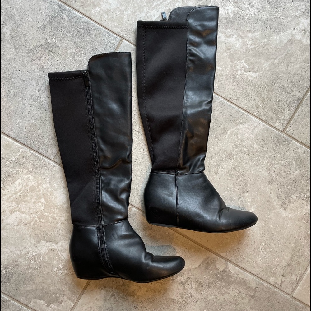 ALDO knee high black mini wedge boots
